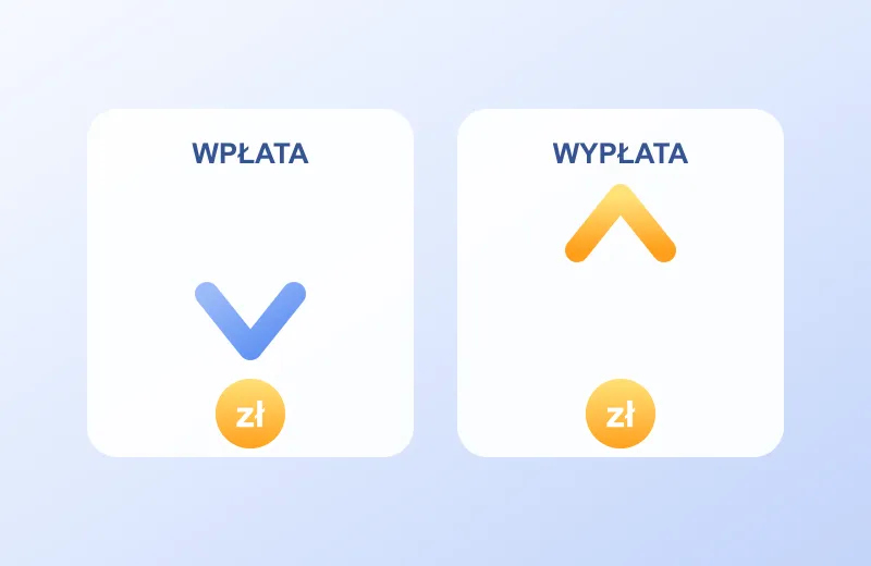 Dwie karty kasy NNV Casino: strzałka wpłaty i strzałka wypłaty w PLN