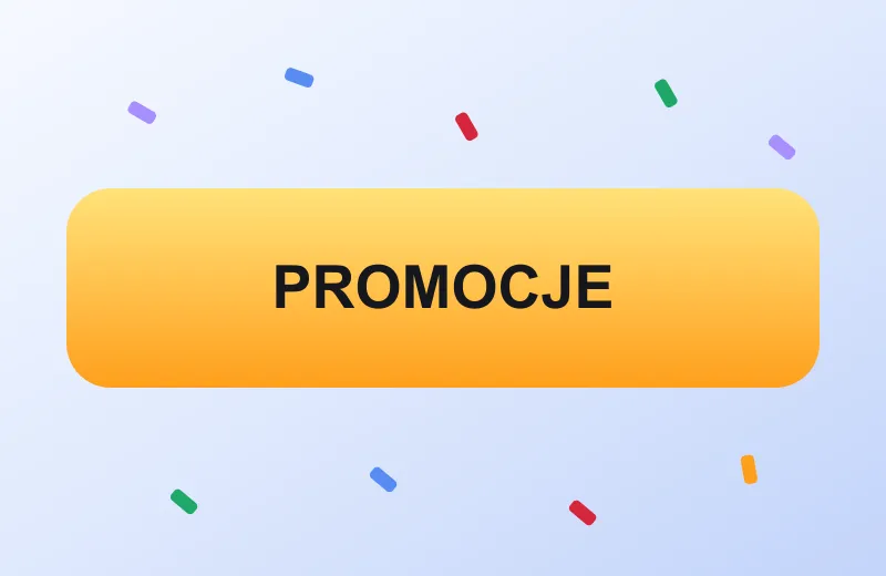 Złota wstęga z napisem Promocje i konfetti – akcje NNV Casino
